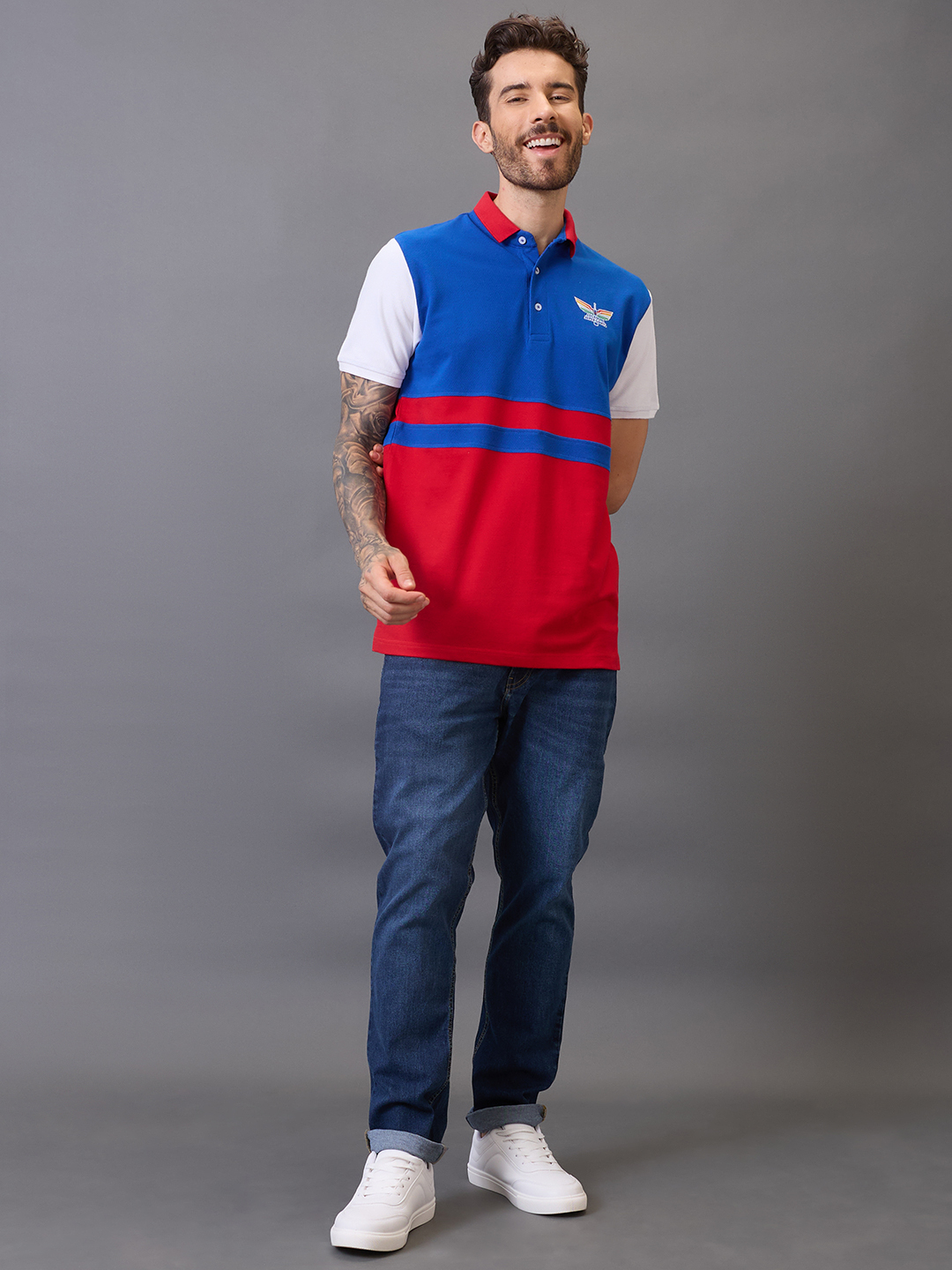 Lucknow Super Giants Men Blue and Red Colourblocked Half Sleeves Polo Collar T-Shirt (4)