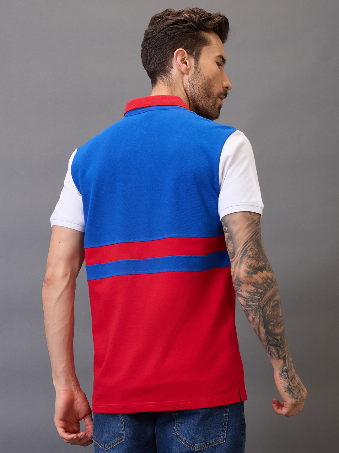 Lucknow Super Giants Men Blue and Red Colourblocked Half Sleeves Polo Collar T-Shirt (3)