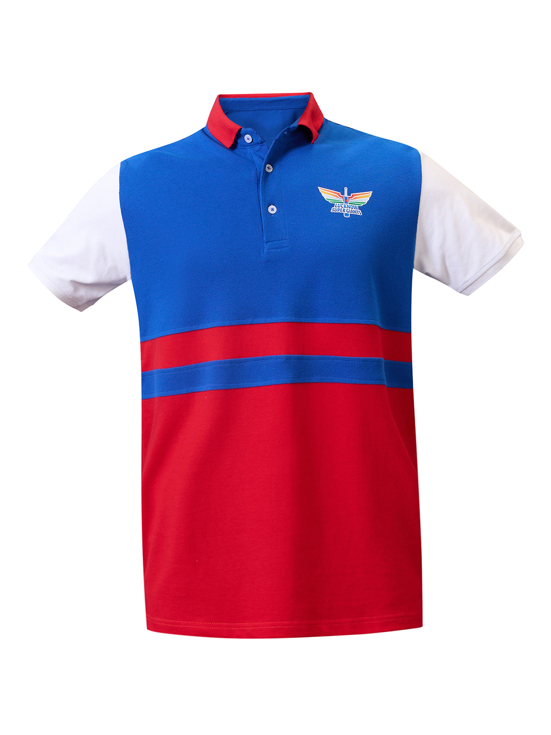 Lucknow Super Giants Men Blue and Red Colourblocked Half Sleeves Polo Collar T-Shirt (5)