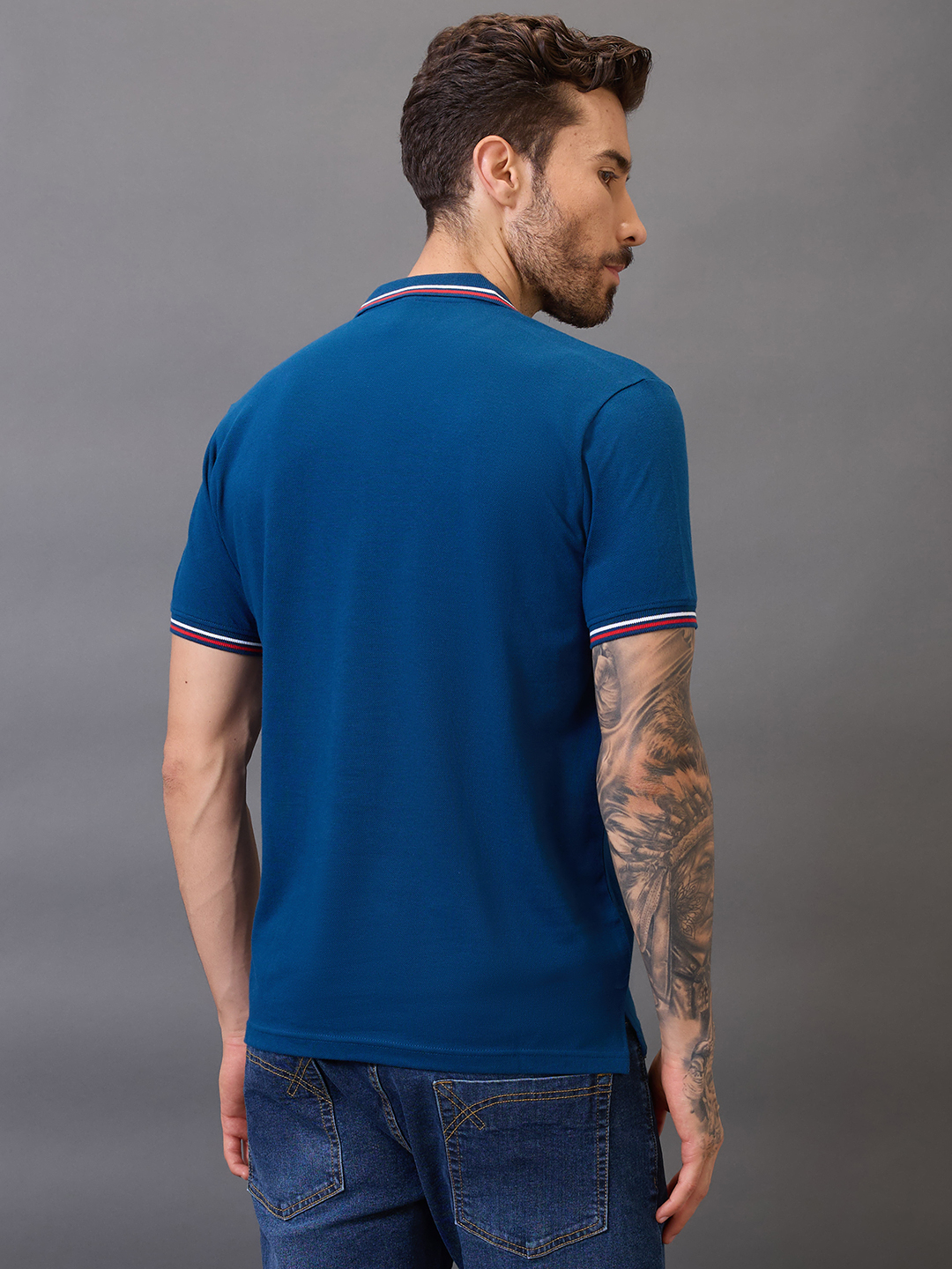 Lucknow Super Giants Men Navy Blue Solid Half Sleeves Polo Collar Cotton T-Shirt (3)