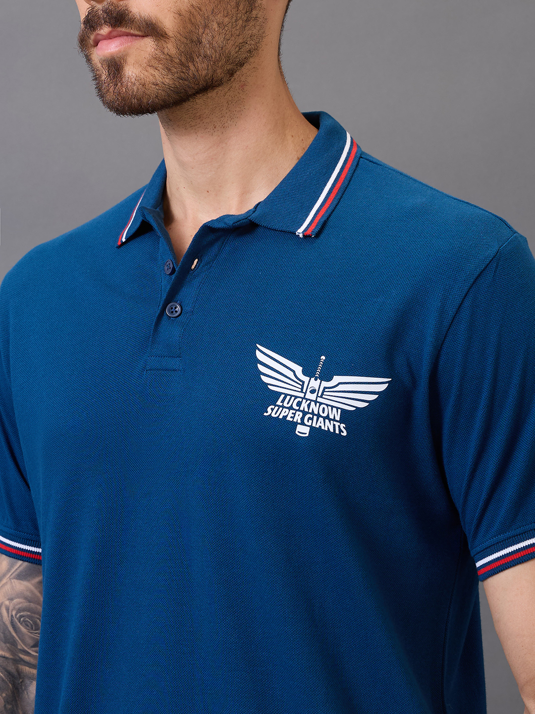 Lucknow Super Giants Men Navy Blue Solid Half Sleeves Polo Collar Cotton T-Shirt (2)