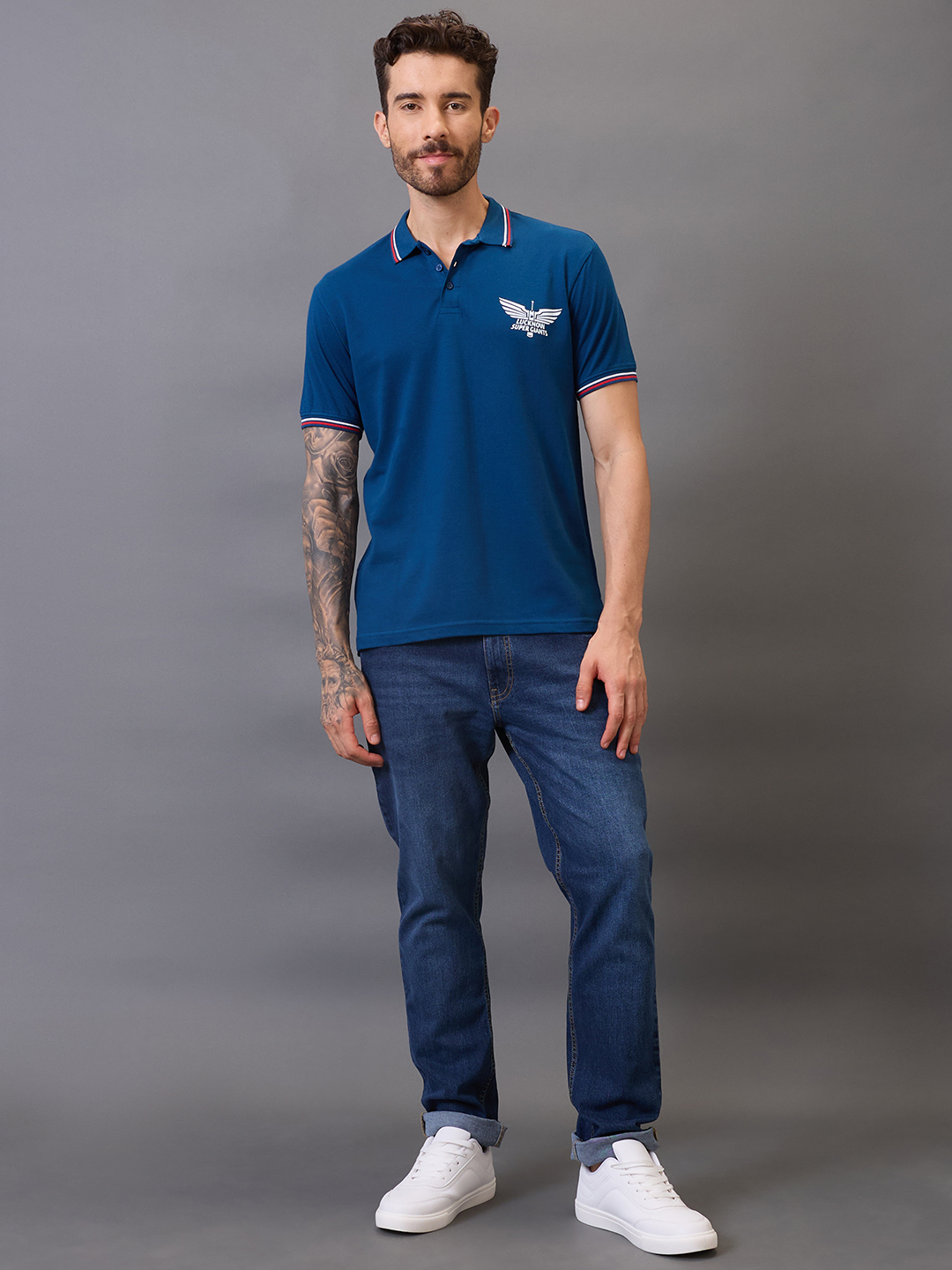 Lucknow Super Giants Men Navy Blue Solid Half Sleeves Polo Collar Cotton T-Shirt (4)