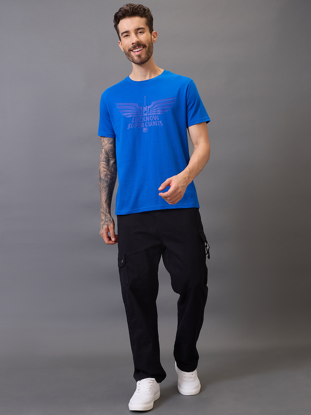 Lucknow Super Giants Men Royal Blue Logo Printed Half Sleeves Round Neck Cotton T-Shirt (4)