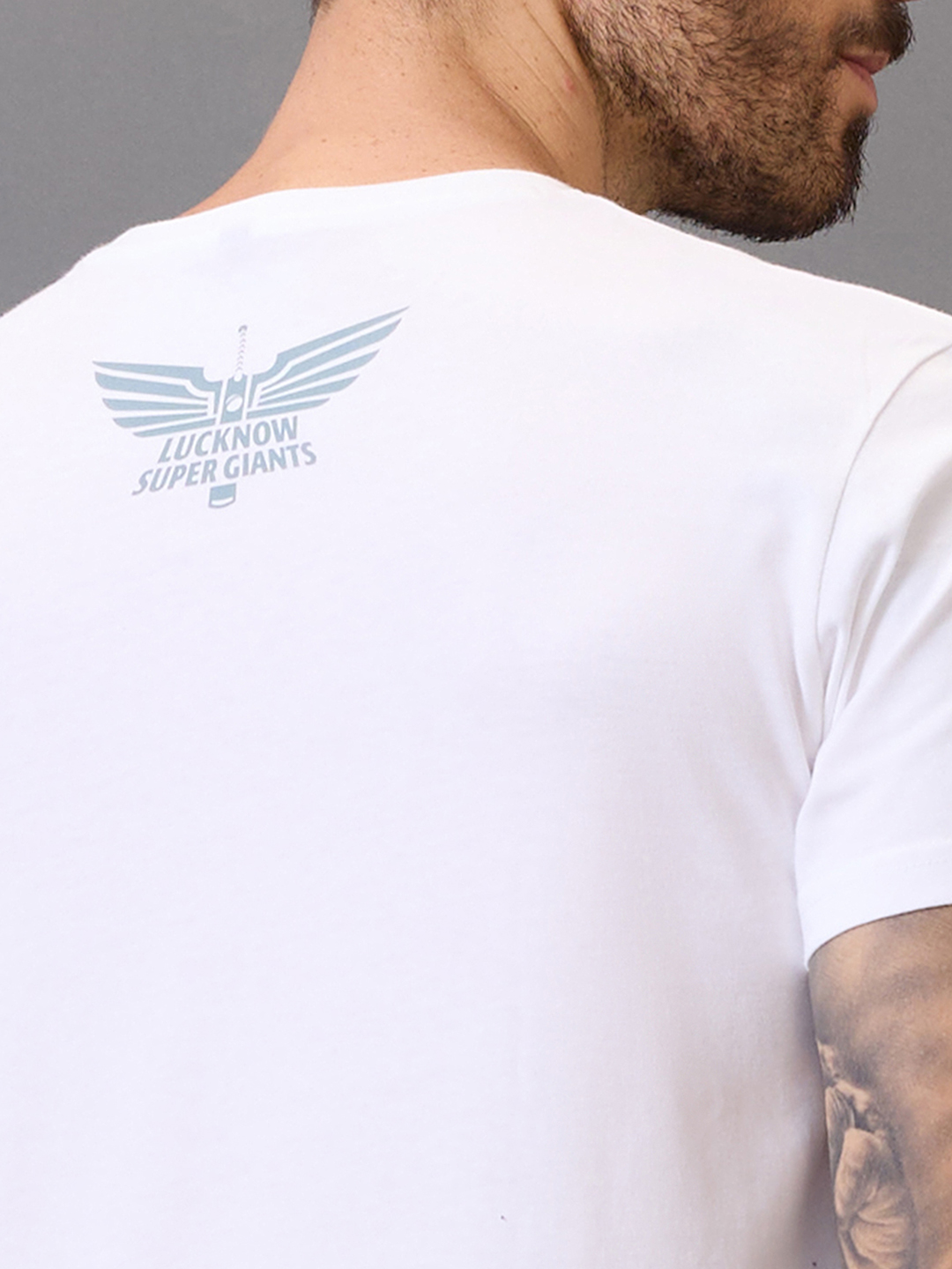 Lucknow Super Giants Men White Graphic Printed Half Sleeves Round Neck Cotton T-Shirt (3)