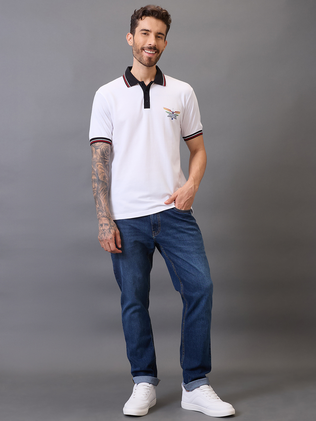 Lucknow Super Giants Men White Solid Half Sleeves Polo Collar Cotton T-Shirt (4)