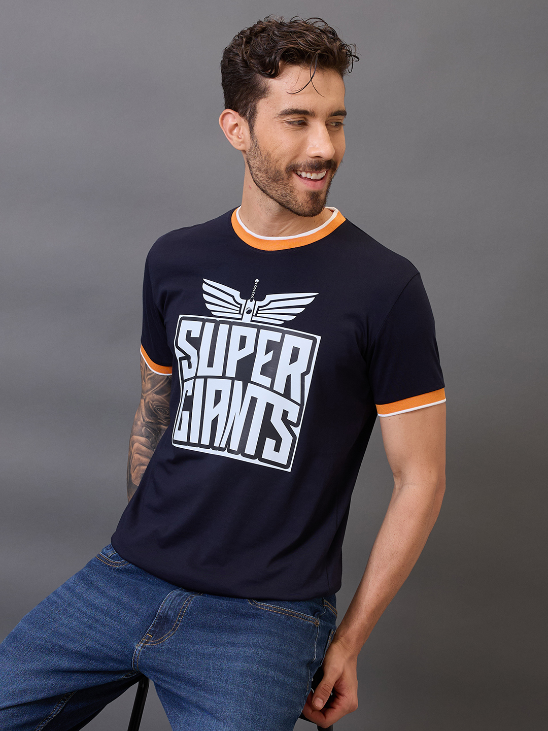 Men White Typography Printed Half Sleeves Round Neck Cotton T-Shirt