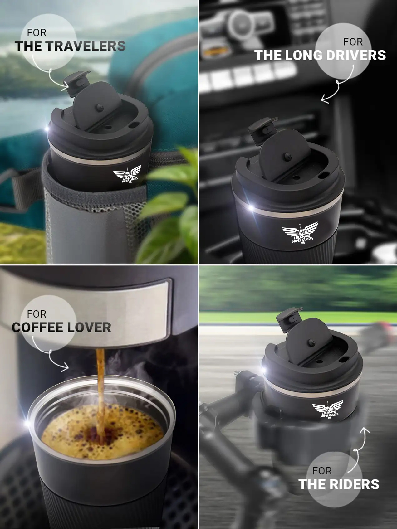 Lucknow Super Giants Vacuum Insulated Double-Walled with Spill Proof Flip Top Stainless Steel Coffee Tumbler - 400 ML (B (3)