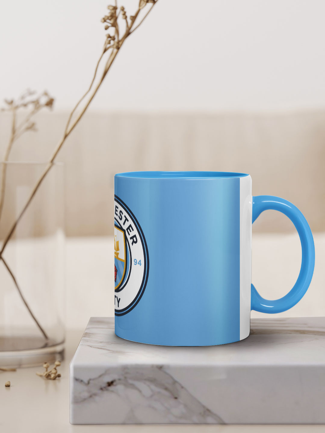 Manchester City F.C. Blue and White Printed Manchester City Crest Ceramic Coffee Mug 325 ml (Pack of 1) (6)