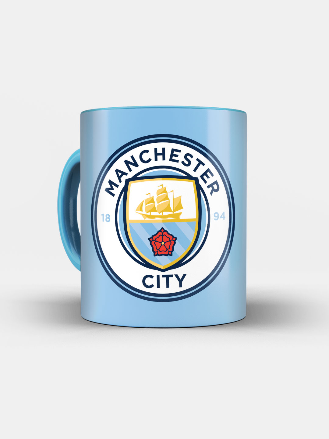 Blue and White Printed Manchester City Crest Ceramic Coffee Mug 325 ml (Pack of 1)