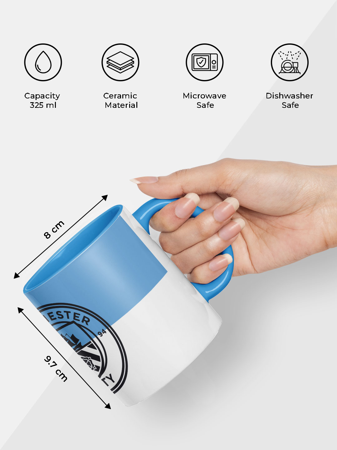 Manchester City F.C. Blue and White Printed Manchester City Sigil Ceramic Coffee Mug 325 ml (Pack of 1) (5)