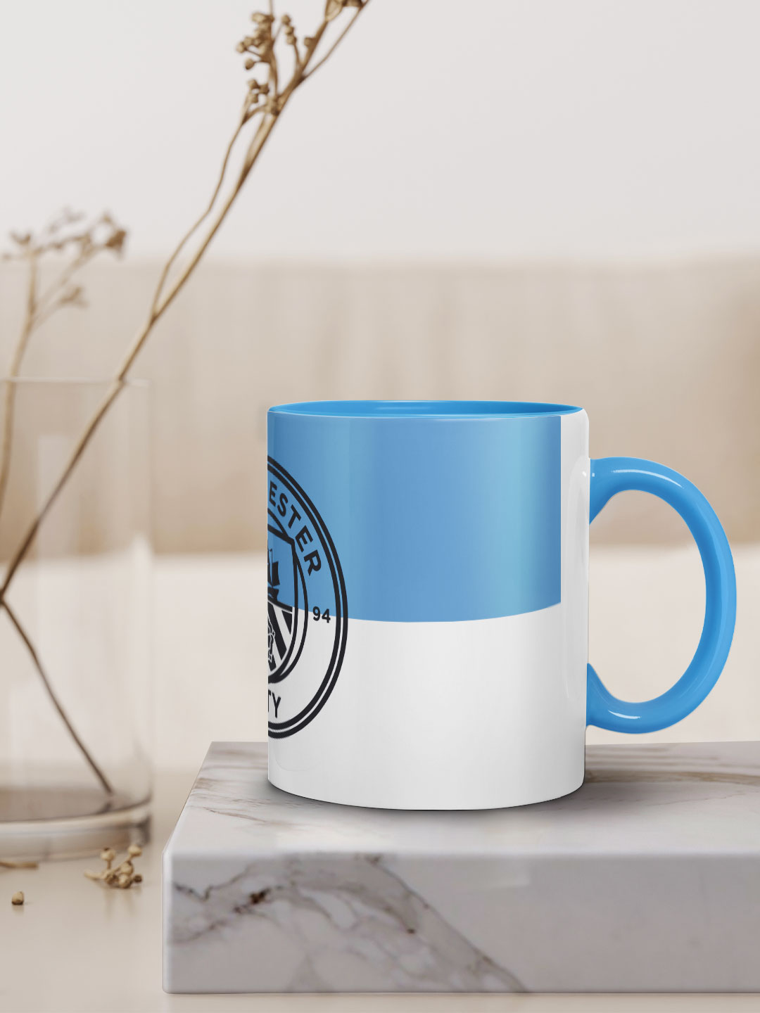 Manchester City F.C. Blue and White Printed Manchester City Sigil Ceramic Coffee Mug 325 ml (Pack of 1) (6)