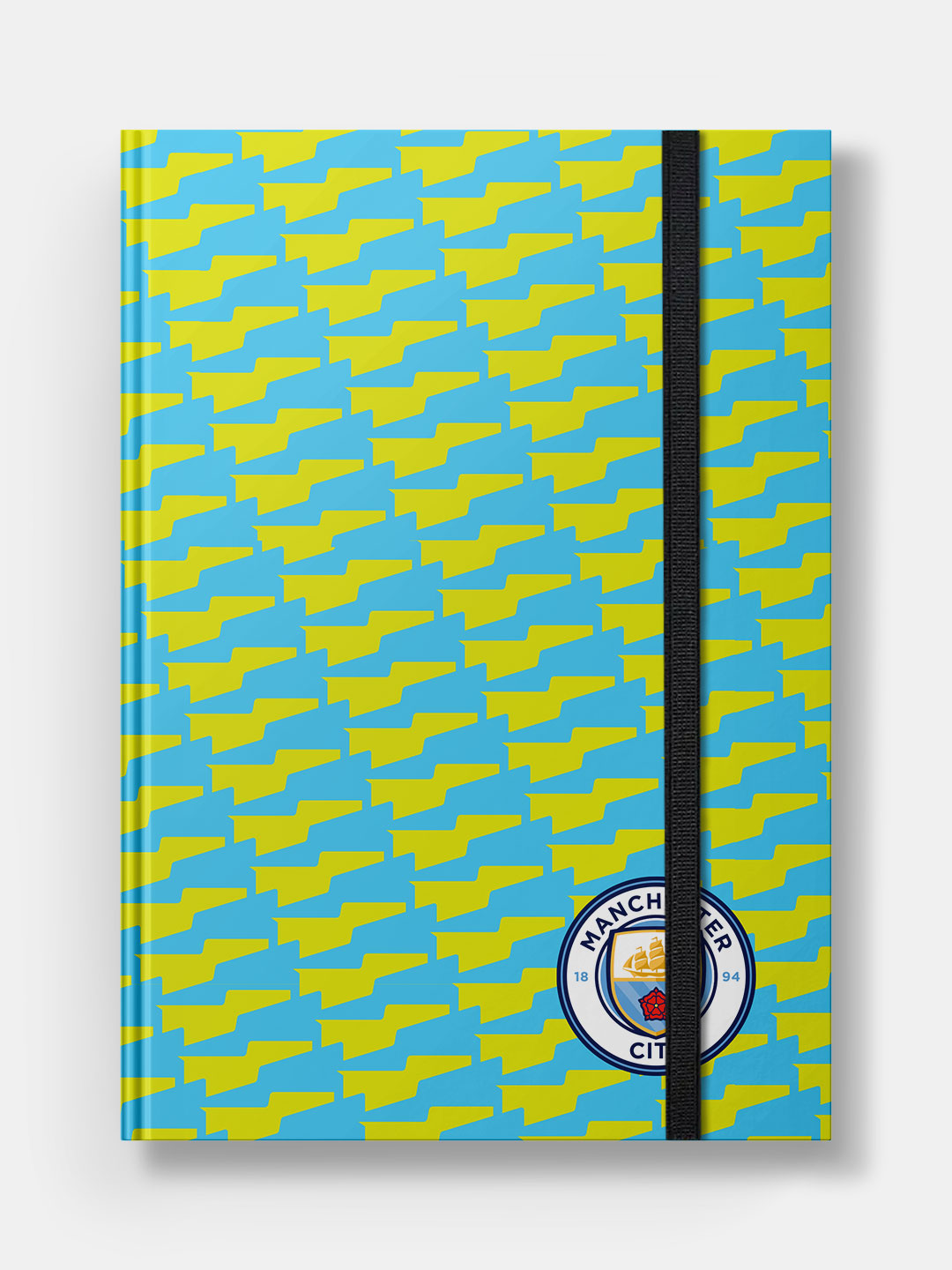 Blue and Yellow Printed Manchester City Pattern Hard Cover A5 Ruled Notebook (Pack of 1)
