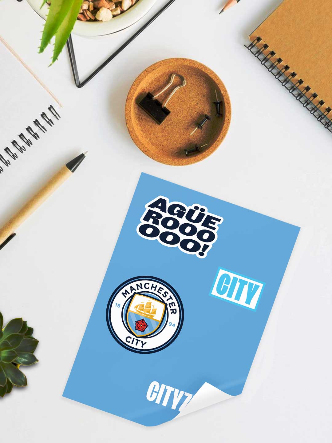 Manchester City F.C. Blue Printed Manchester City Crest Sticker Sheet - A5 (Pack of 1) (2)