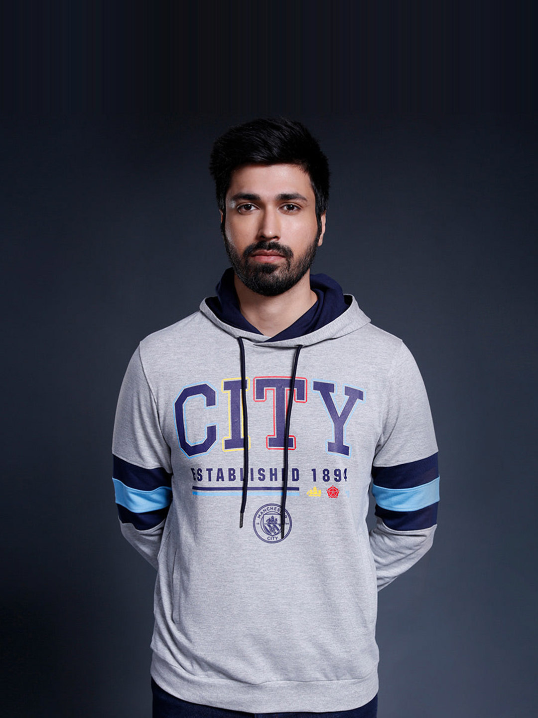 Manchester City F.C. Manchester City FC Men City Graphic Grey Melange Hoodie Sweatshirt (1)