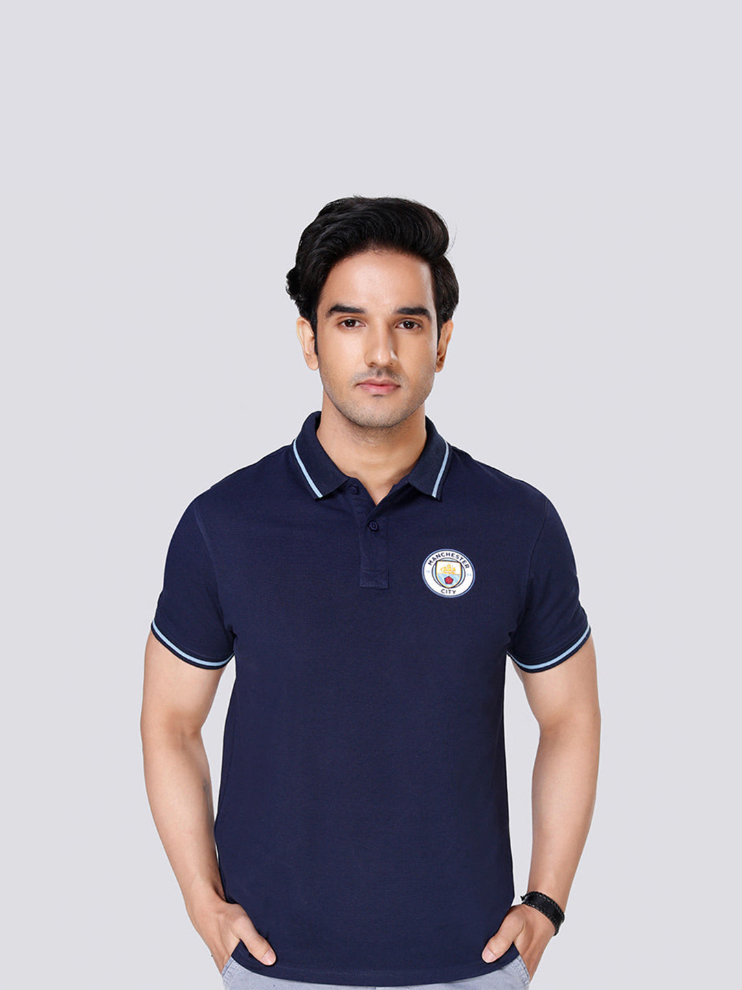 Manchester City F.C. Manchester City FC Men Classic Navy Crest Polo T-Shirt (1)