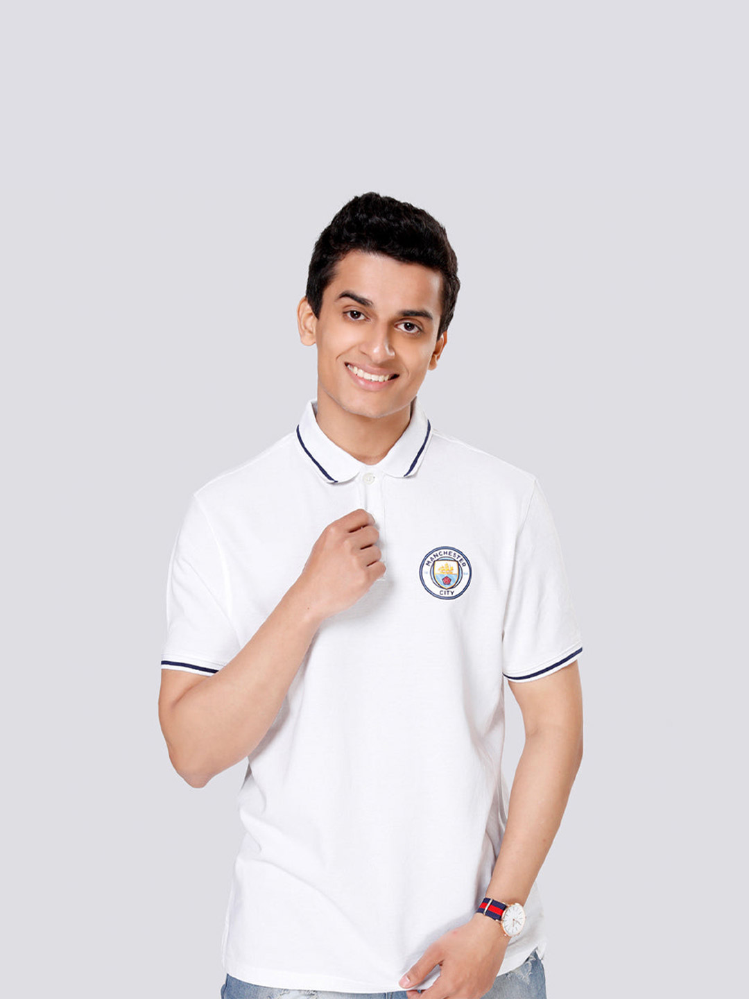Manchester City F.C. Manchester City FC Men Classic White Crest Polo T-Shirt (1)