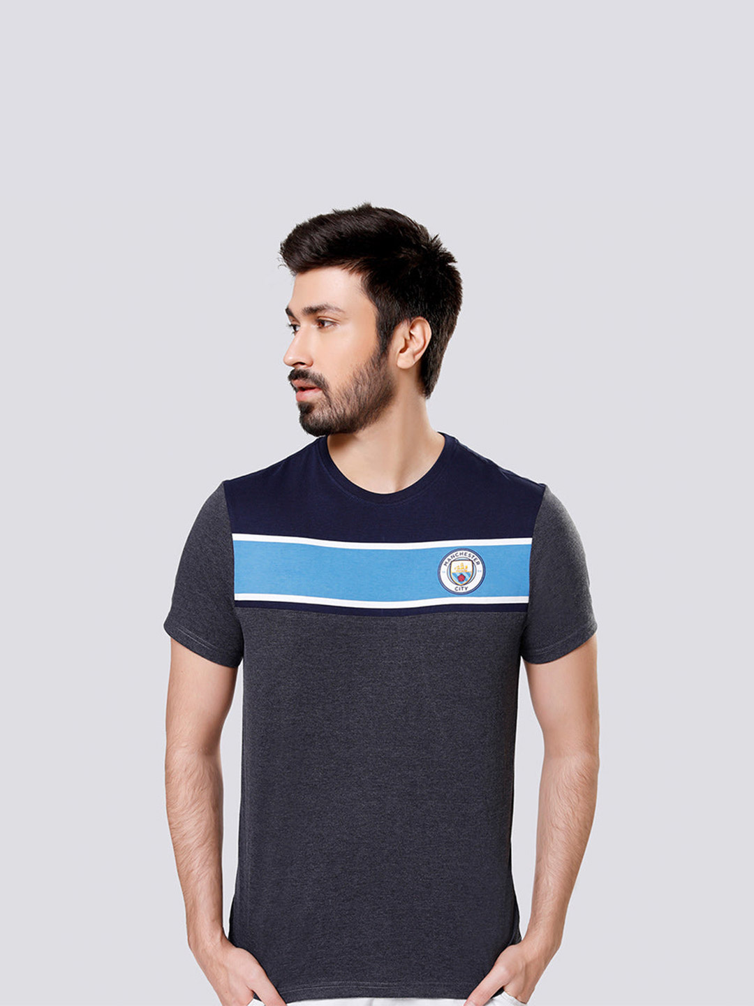 Manchester City F.C. Manchester City FC Men Colour Block Crest Round Neck T-Shirt (1)