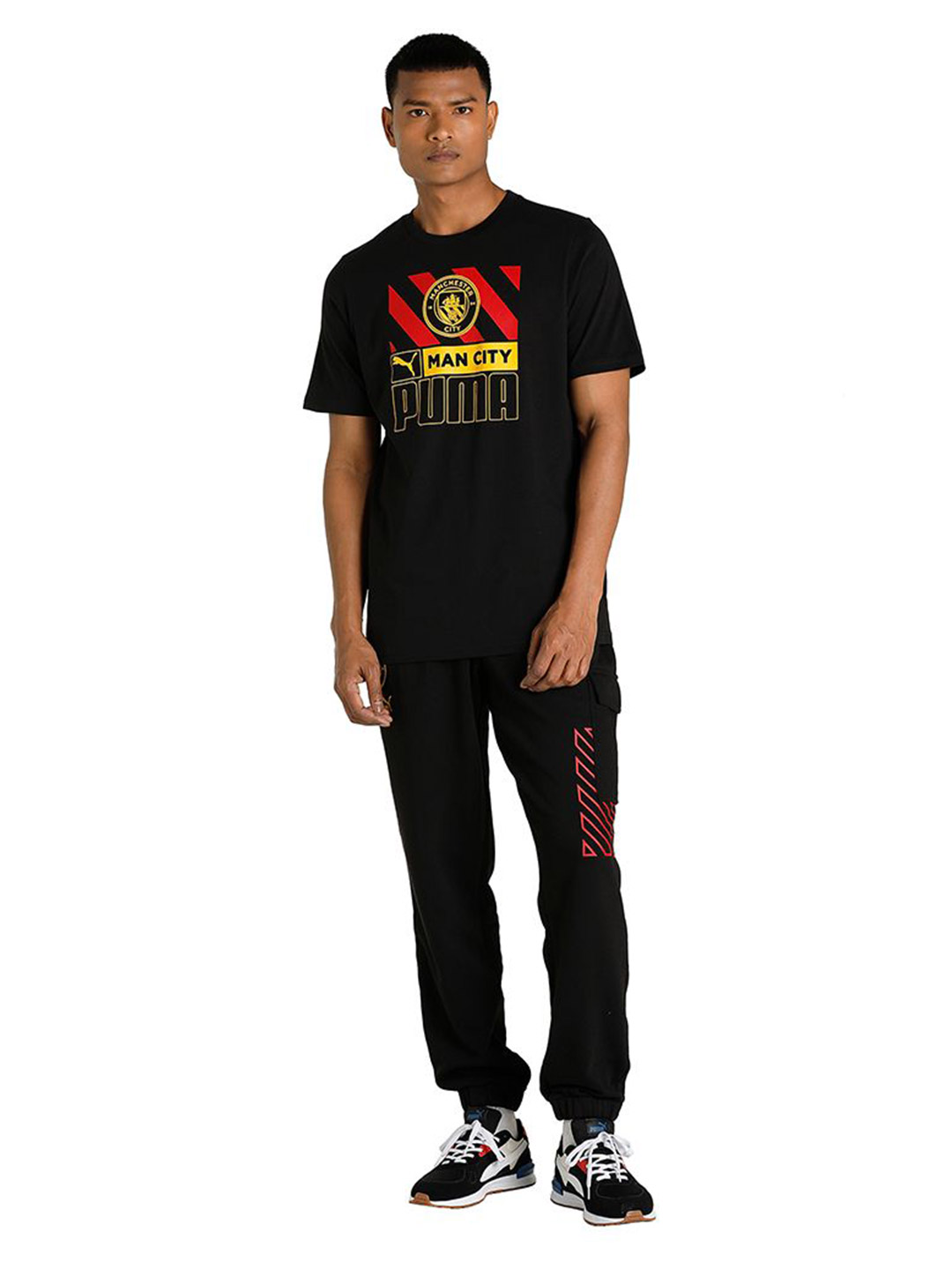 Manchester City F.C. Men Black and Red Graphic Printed Half Sleeves Round Neck Cotton Football Core T-Shirt (5)