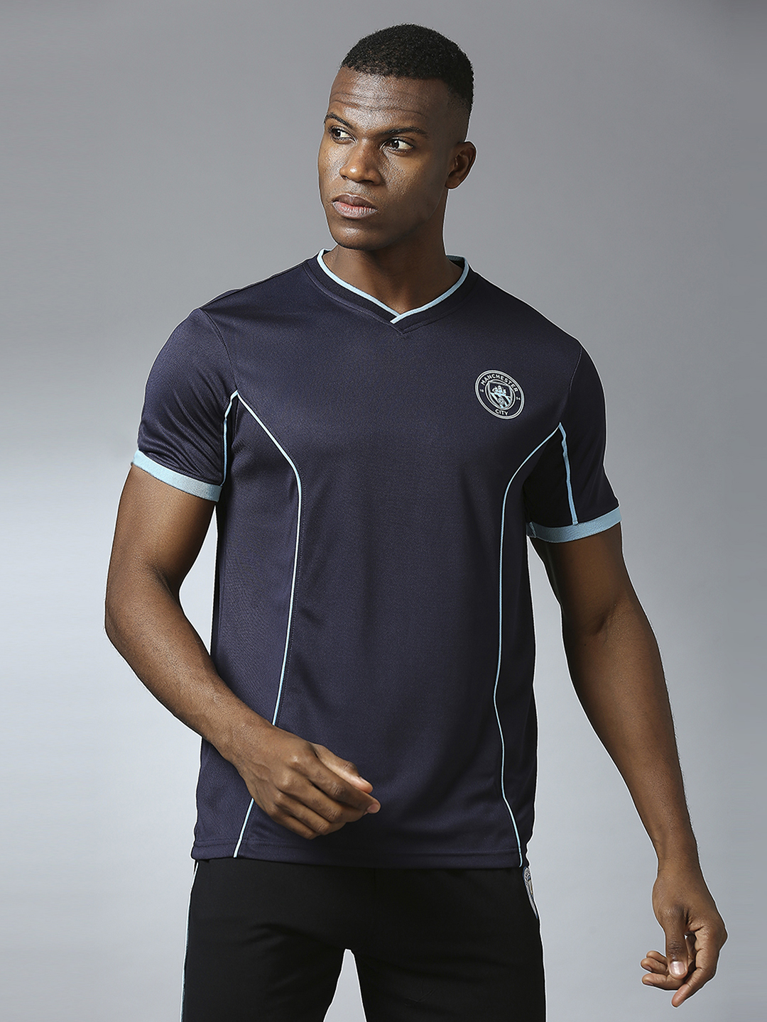 Men Black Half Sleeves V-Neck Sports Core T-Shirts