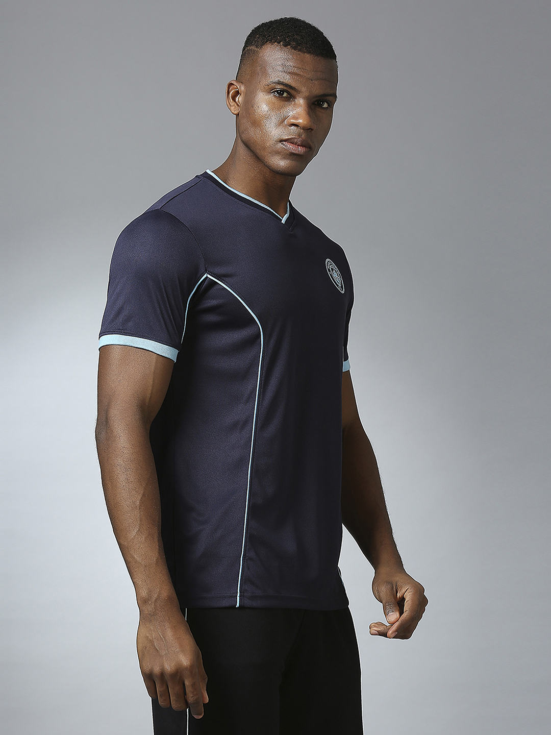 Manchester City F.C. Men Black Half Sleeves V-Neck Sports Core T-Shirts (3)