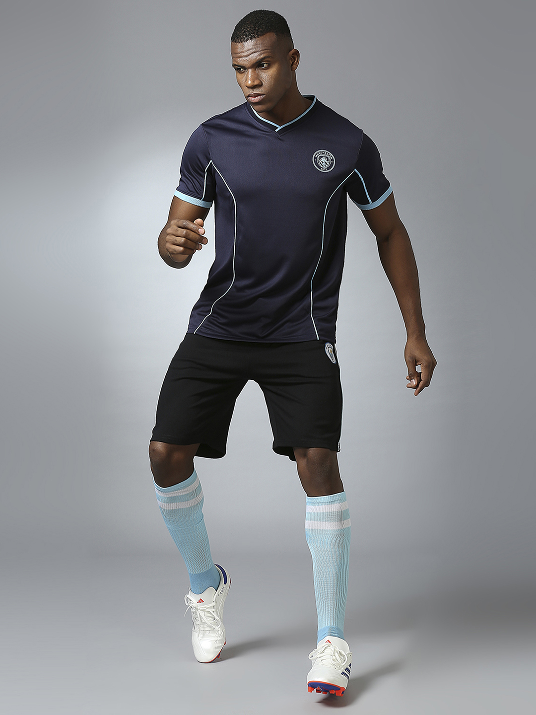 Manchester City F.C. Men Black Half Sleeves V-Neck Sports Core T-Shirts (6)