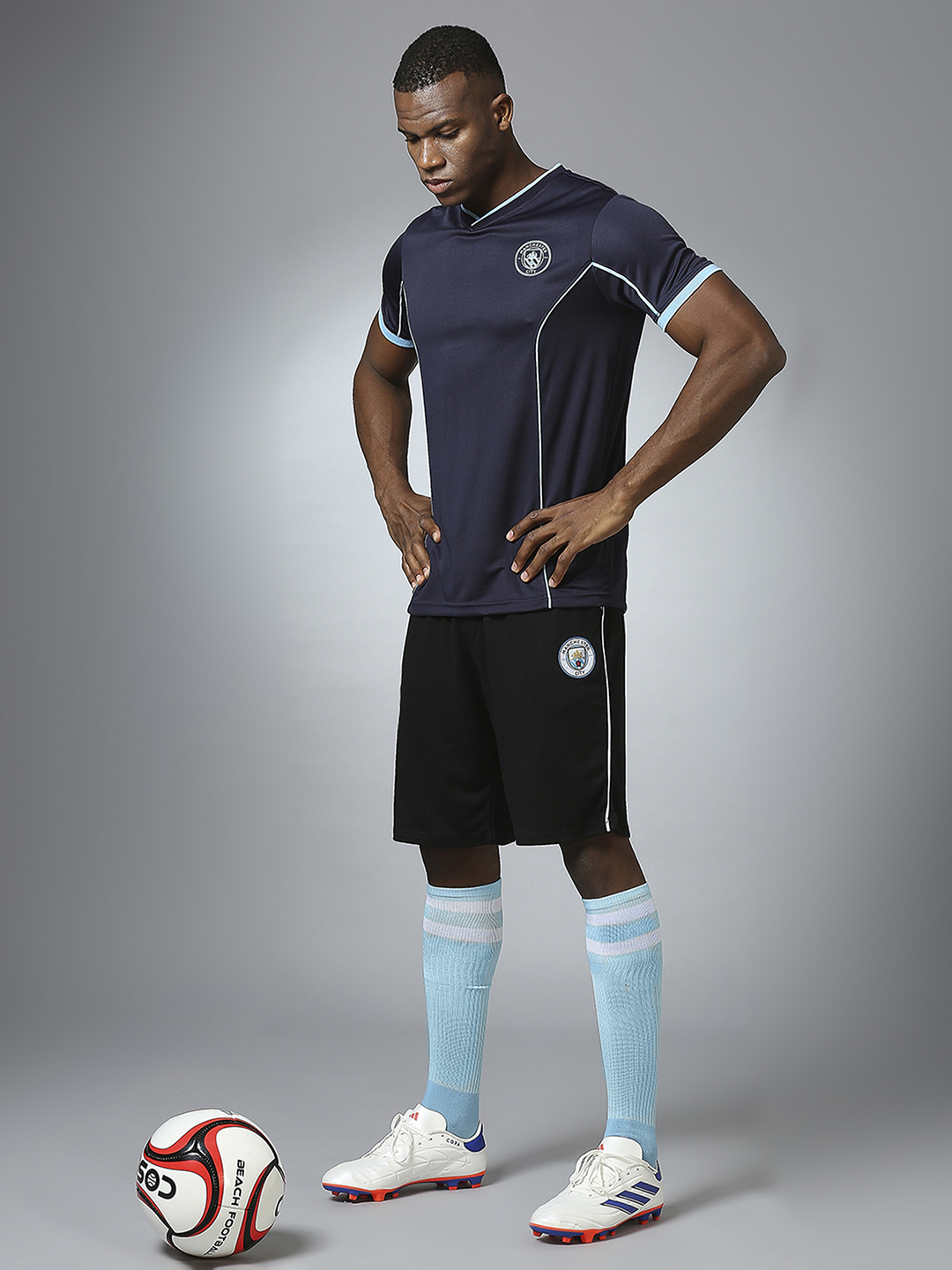 Manchester City F.C. Men Black Half Sleeves V-Neck Sports Core T-Shirts (7)