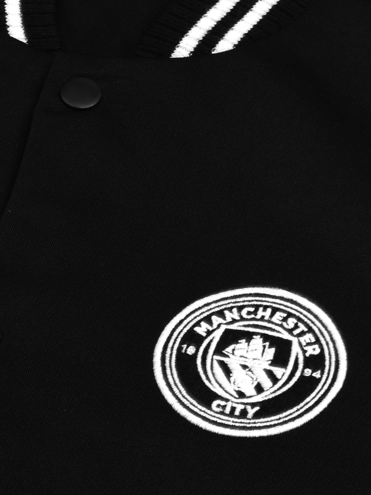 Manchester City F.C. Men Black Logo Printed Full Sleeves Stand Collar Outdoor Varsity Polyester Jacket (8)