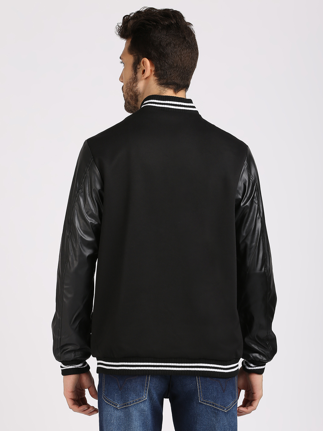 Manchester City F.C. Men Black Logo Printed Full Sleeves Stand Collar Outdoor Varsity Polyester Jacket (4)