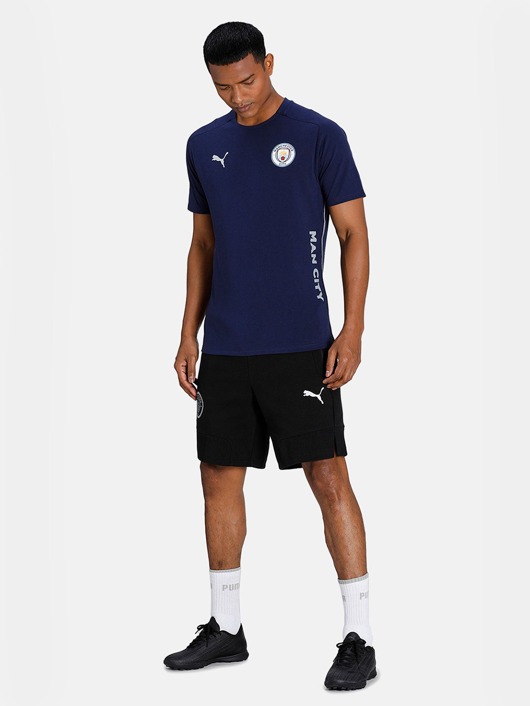 Manchester City F.C. Men Black Logo Printed Mid-Rise Cotton Sports Shorts (5)