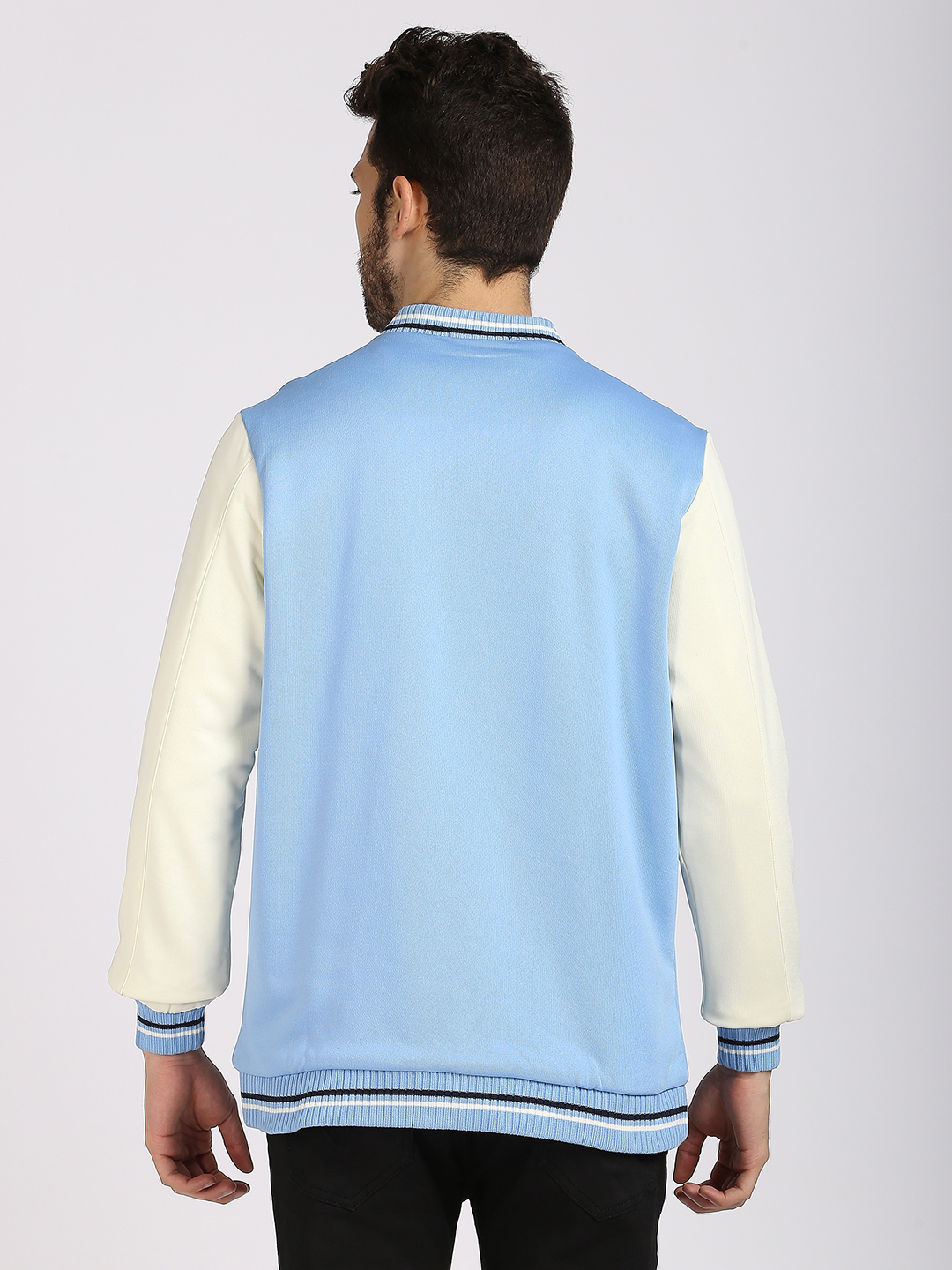 Manchester City F.C. Men Blue and White Colourblocked Full Sleeves Stand-Collar Polyester Letterman Jacket (4)