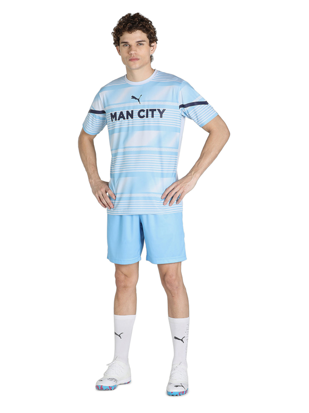 Manchester City F.C. Men Blue Logo Printed Half Sleeves Round Neck Polyester Pre-match Jersey (5)