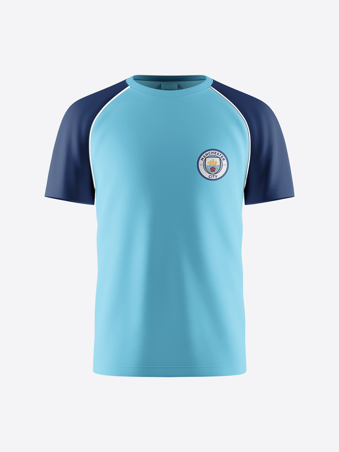 Men Blue Printed Colorblocked Round Neck Polyester T-shirt