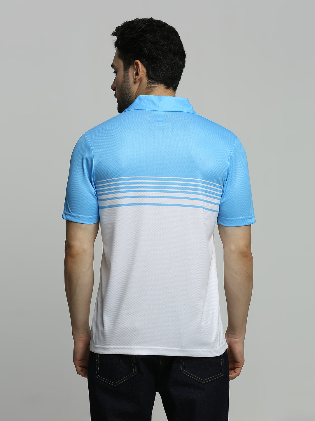 Manchester City F.C. Men Blue & White Colourblocked Short Sleeves Polo Neck Polyester T-shirt (4)