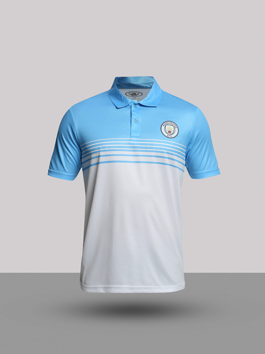 Manchester City F.C. Men Blue & White Colourblocked Short Sleeves Polo Neck Polyester T-shirt (7)