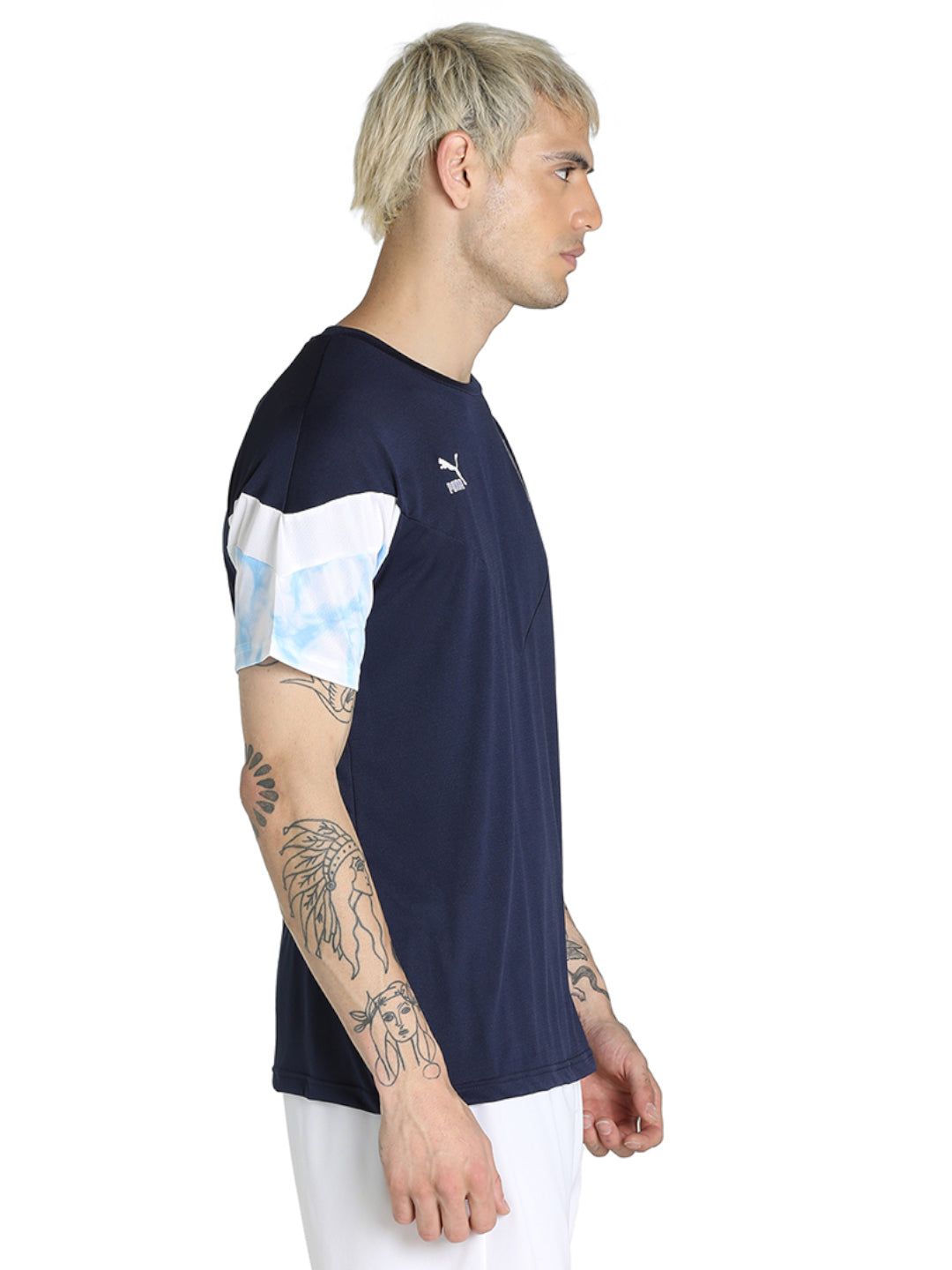 Manchester City F.C. Men Navy Blue and White Colourblocked Half Sleeves Round Neck Polyester Iconic T-Shirt (2)