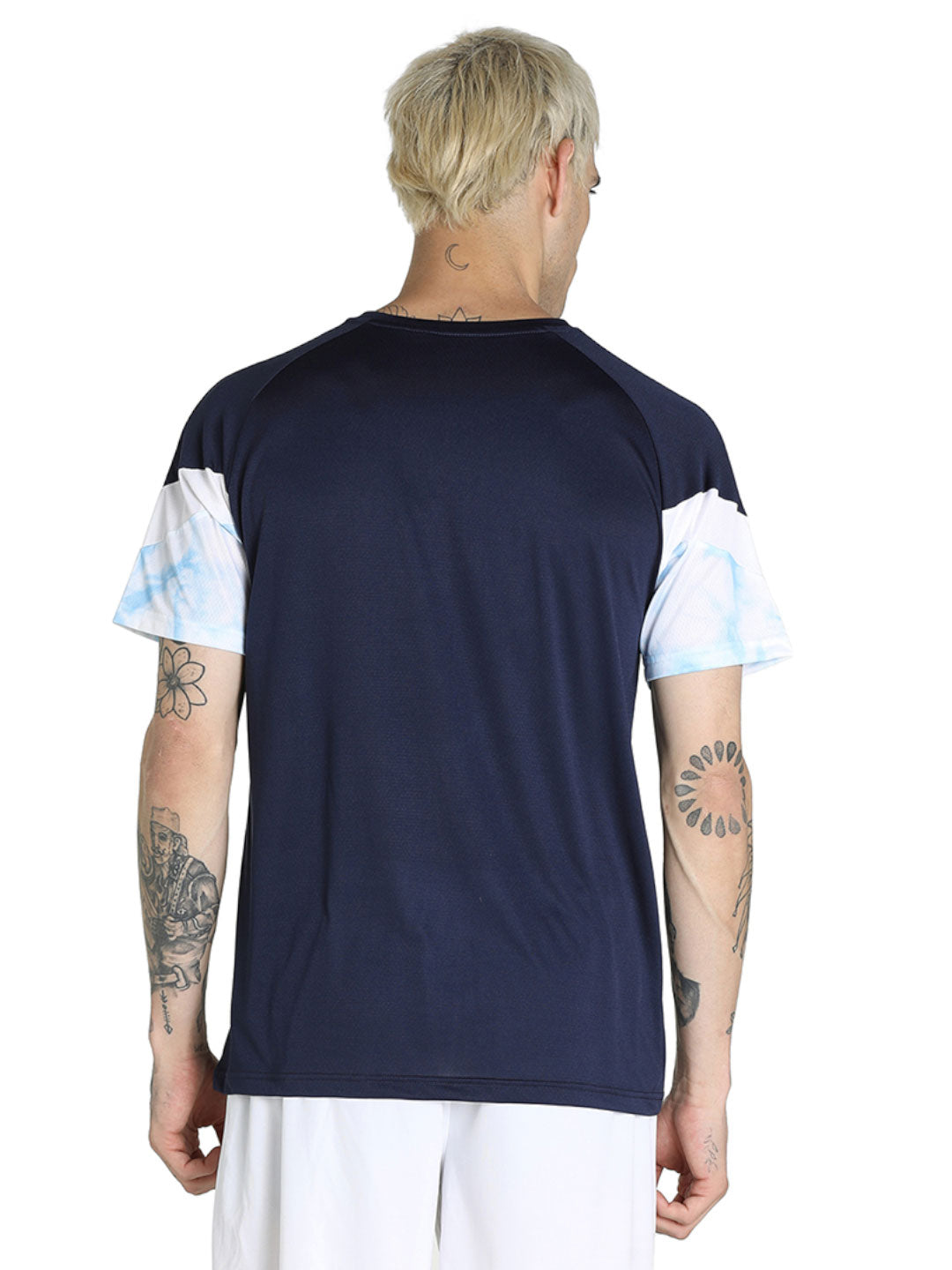 Manchester City F.C. Men Navy Blue and White Colourblocked Half Sleeves Round Neck Polyester Iconic T-Shirt (3)