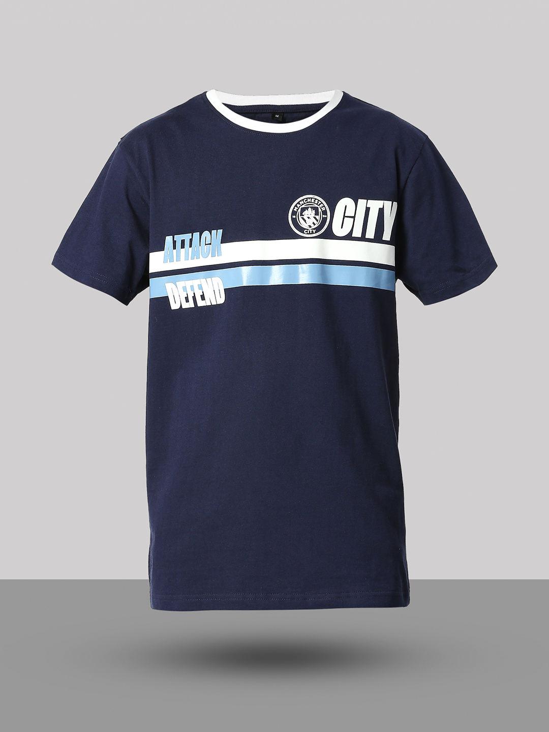 Manchester City F.C. Men Navy Blue and White Graphic Printed Half Sleeves Round Neck Cotton T-Shirt (6)