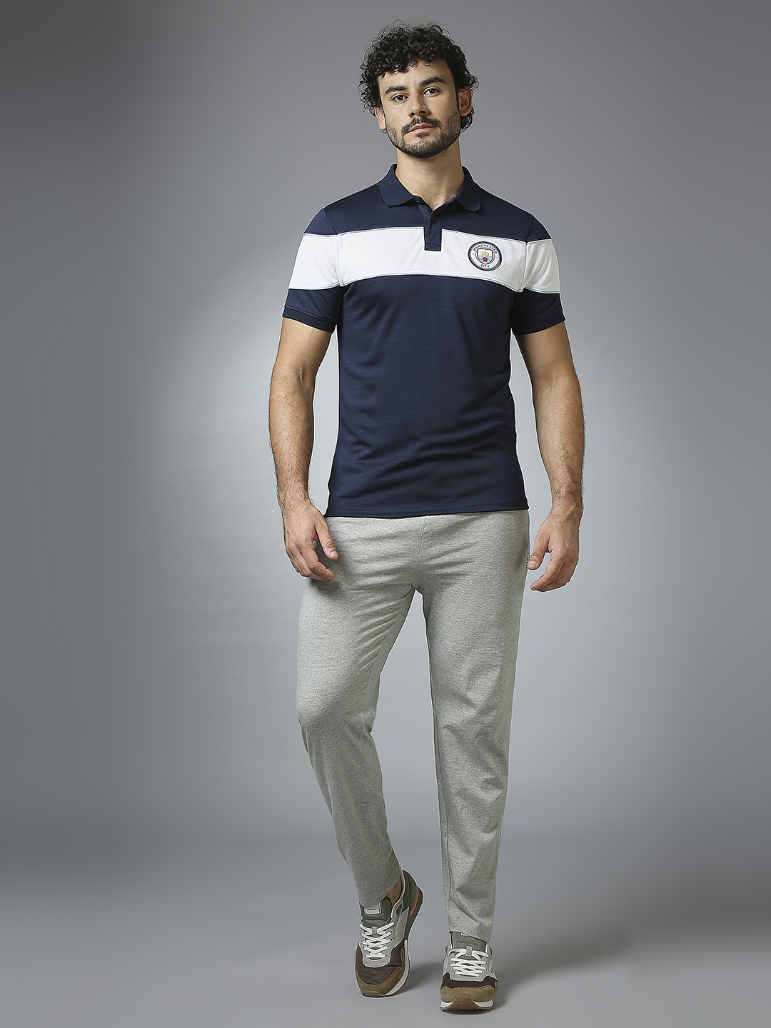 Manchester City F.C. Men Navy Blue and White Half Sleeves Polo Collar Cut and Sew Crest T-Shirts (5)