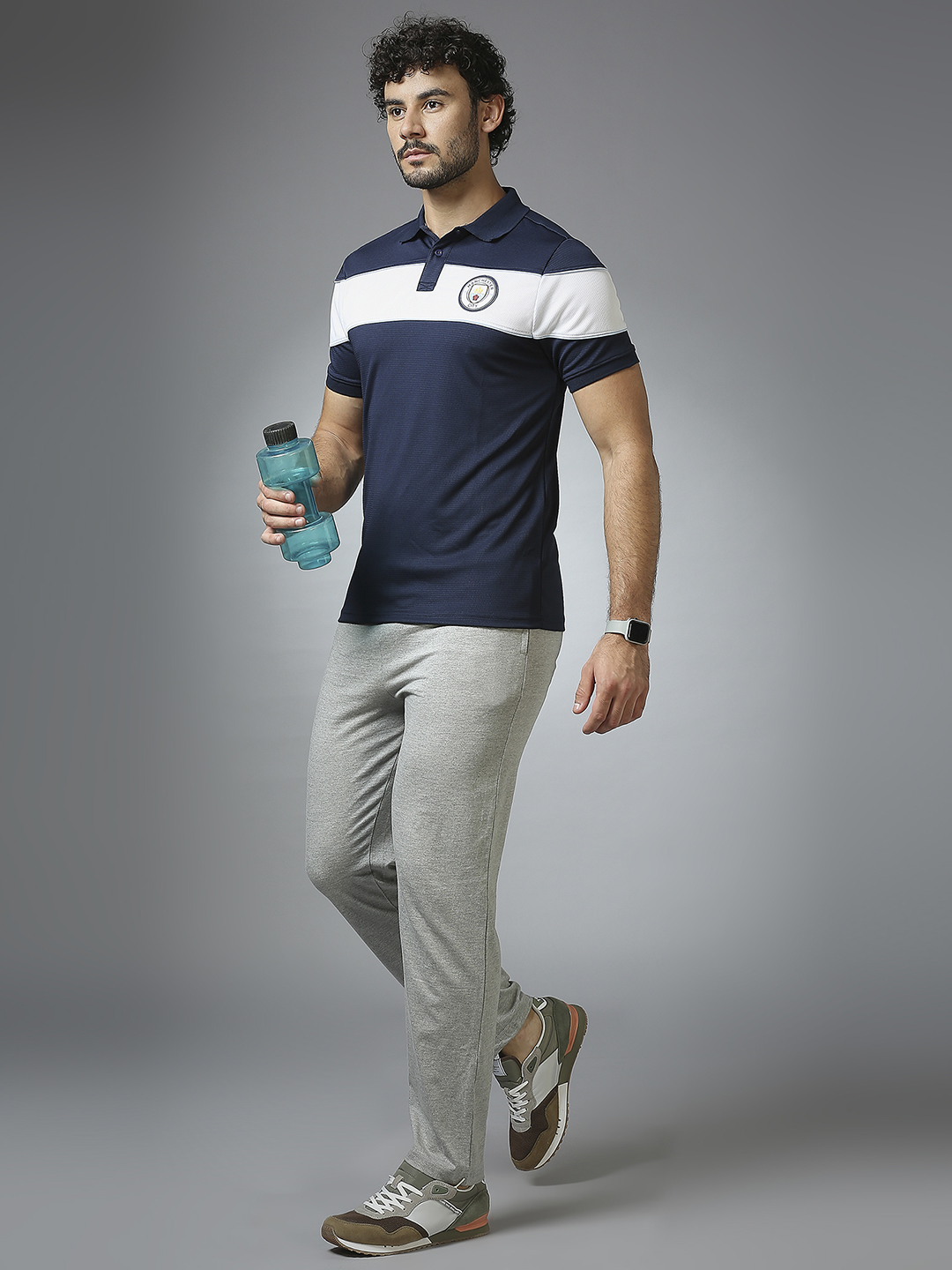 Manchester City F.C. Men Navy Blue and White Half Sleeves Polo Collar Cut and Sew Crest T-Shirts (6)