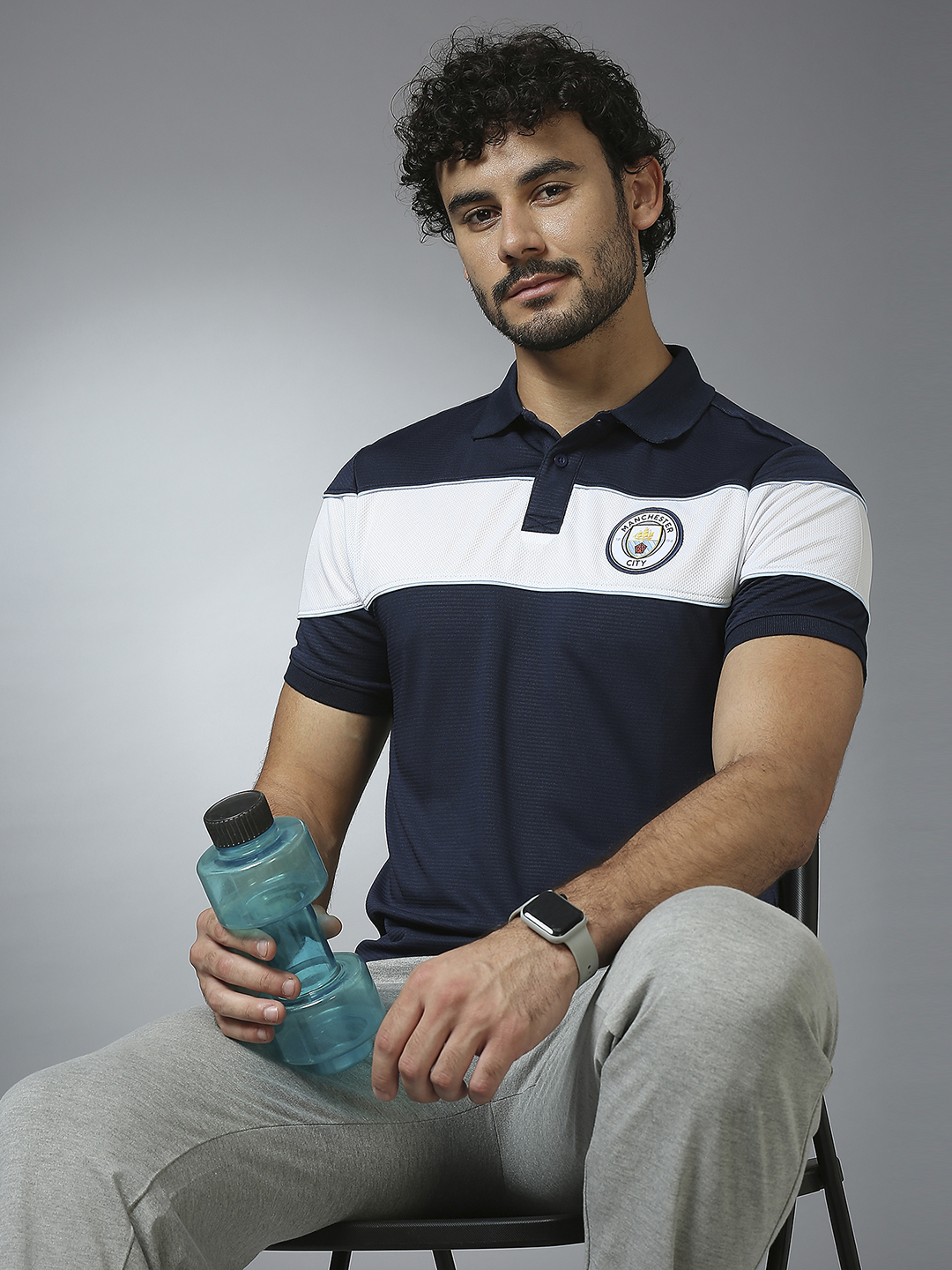 Manchester City F.C. Men Navy Blue and White Half Sleeves Polo Collar Cut and Sew Crest T-Shirts (7)
