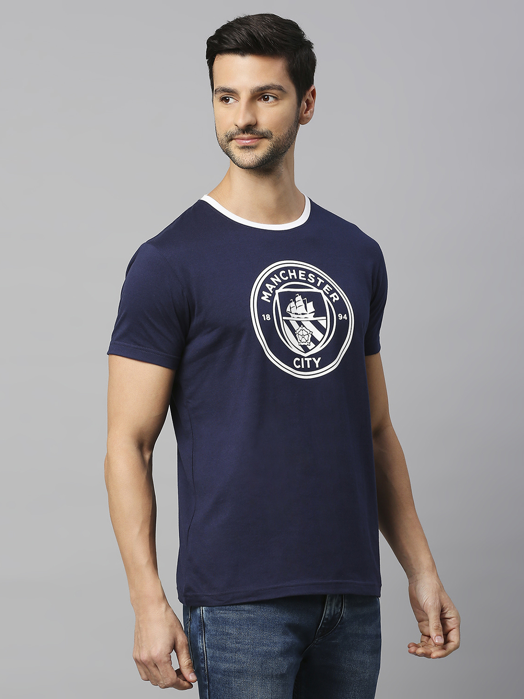 Manchester City F.C. Men Navy Blue and White Printed Half Sleeves Round Neck Classic Cotton T-Shirt (3)