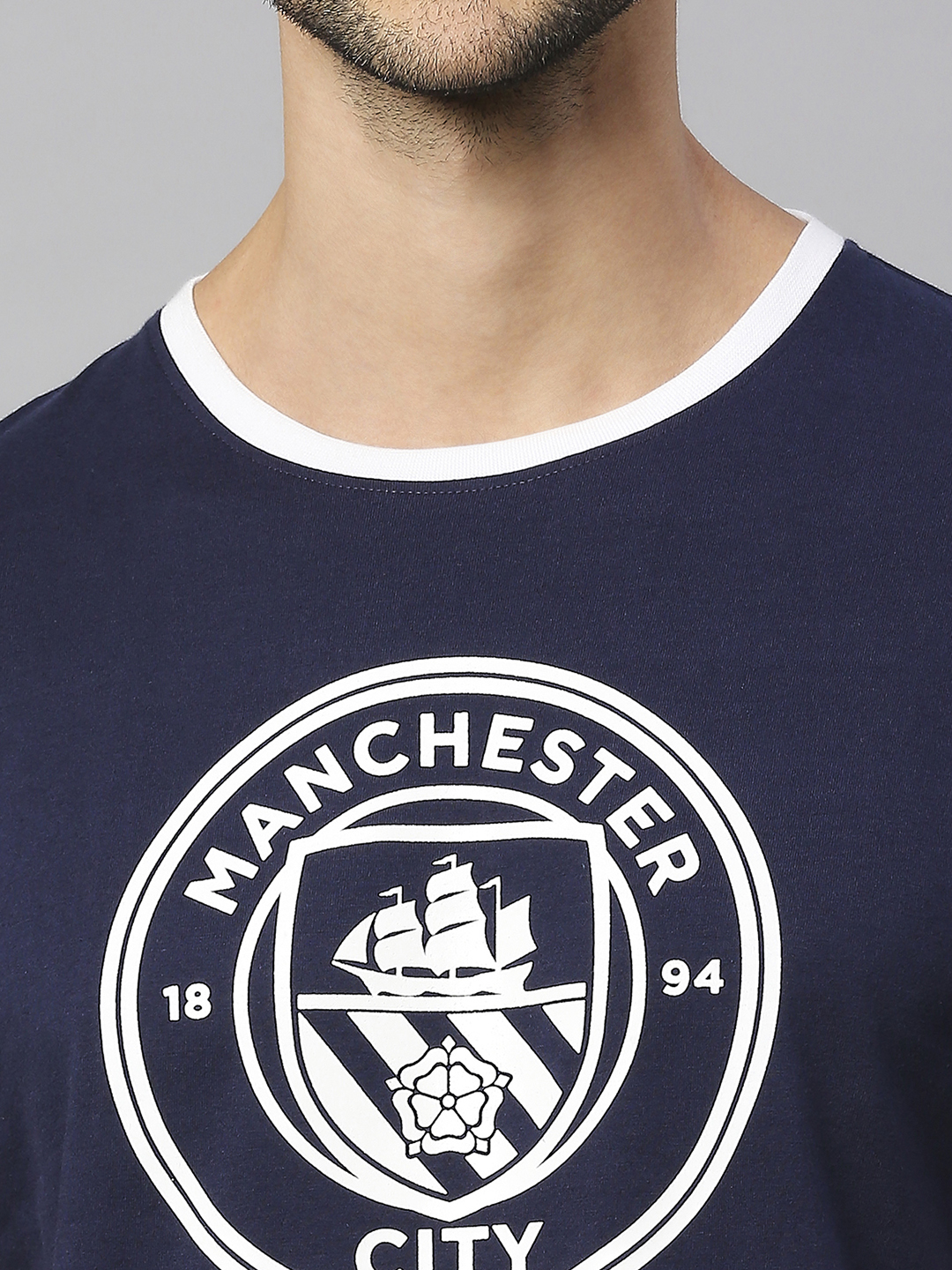 Manchester City F.C. Men Navy Blue and White Printed Half Sleeves Round Neck Classic Cotton T-Shirt (5)