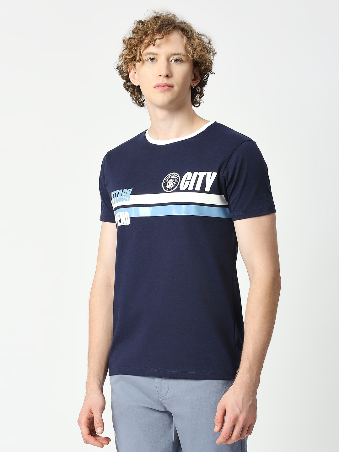 Manchester City F.C. Men Navy Blue Graphic Printed Half Sleeves Round Neck Cotton T-Shirt (2)