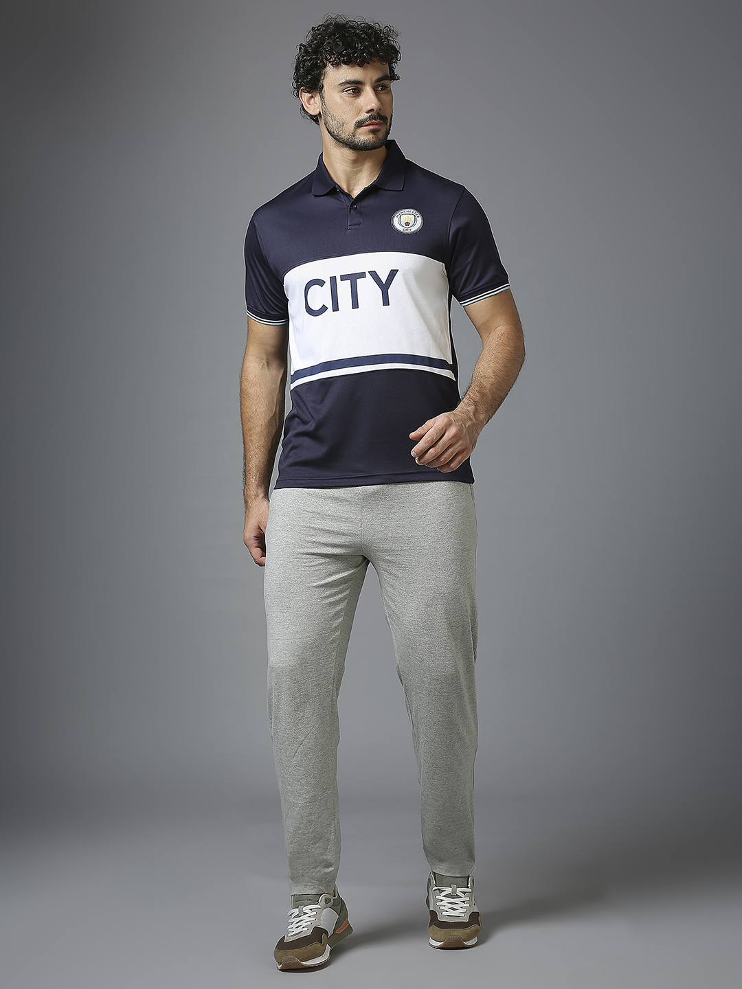 Manchester City F.C. Men Navy Blue Half Sleeves Polo Collar Cut & Sew T-Shirt (6)