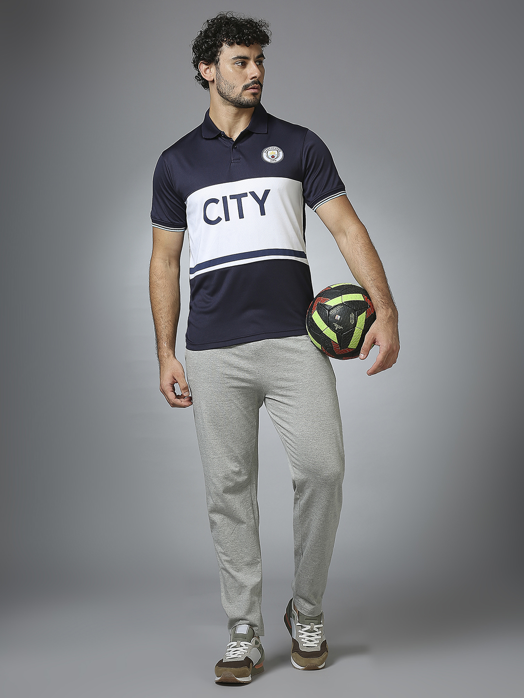 Manchester City F.C. Men Navy Blue Half Sleeves Polo Collar Cut & Sew T-Shirt (7)