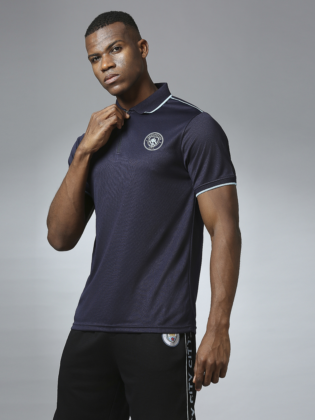 Manchester City F.C. Men Navy Blue Half Sleeves Polo Collar Sports Core T-Shirt (2)
