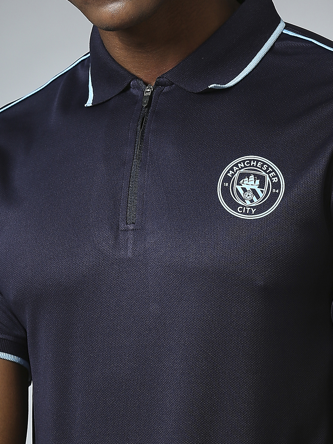 Manchester City F.C. Men Navy Blue Half Sleeves Polo Collar Sports Core T-Shirt (5)
