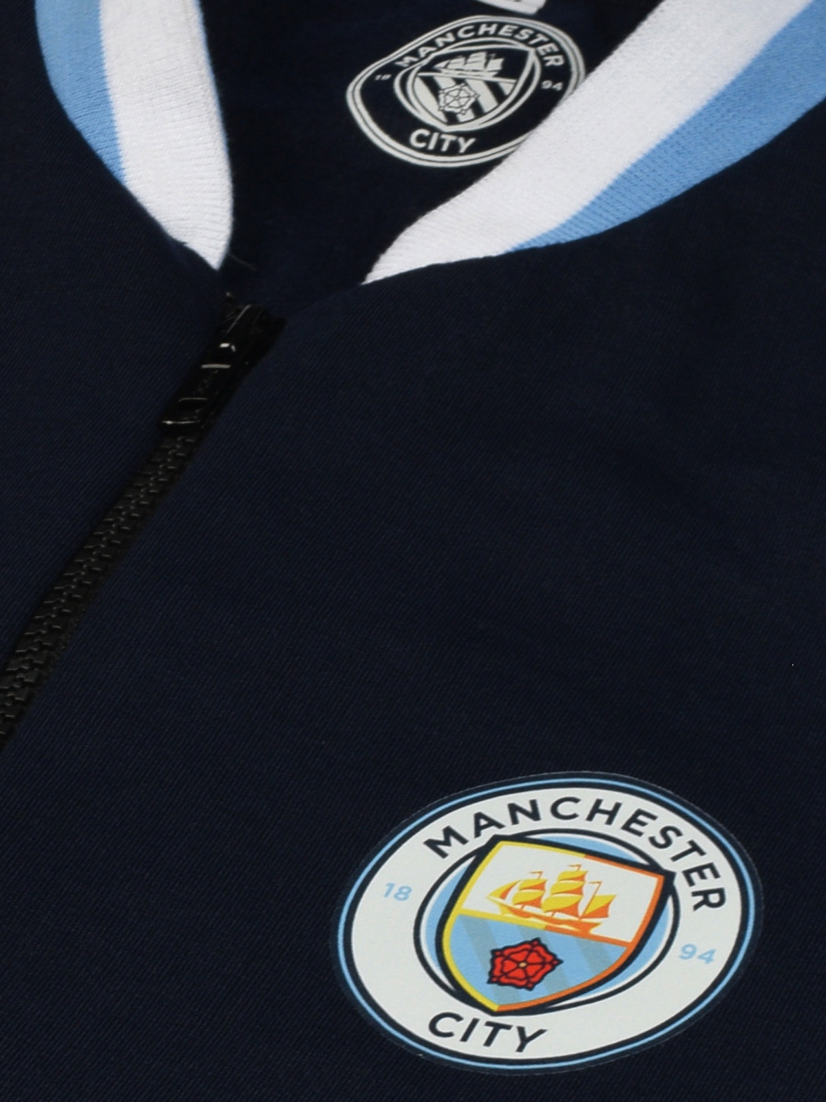 Manchester City F.C. Men Navy Blue Printed Full Sleeves Stand-Collar Outdoor Polyester Bomber Jacket (3)