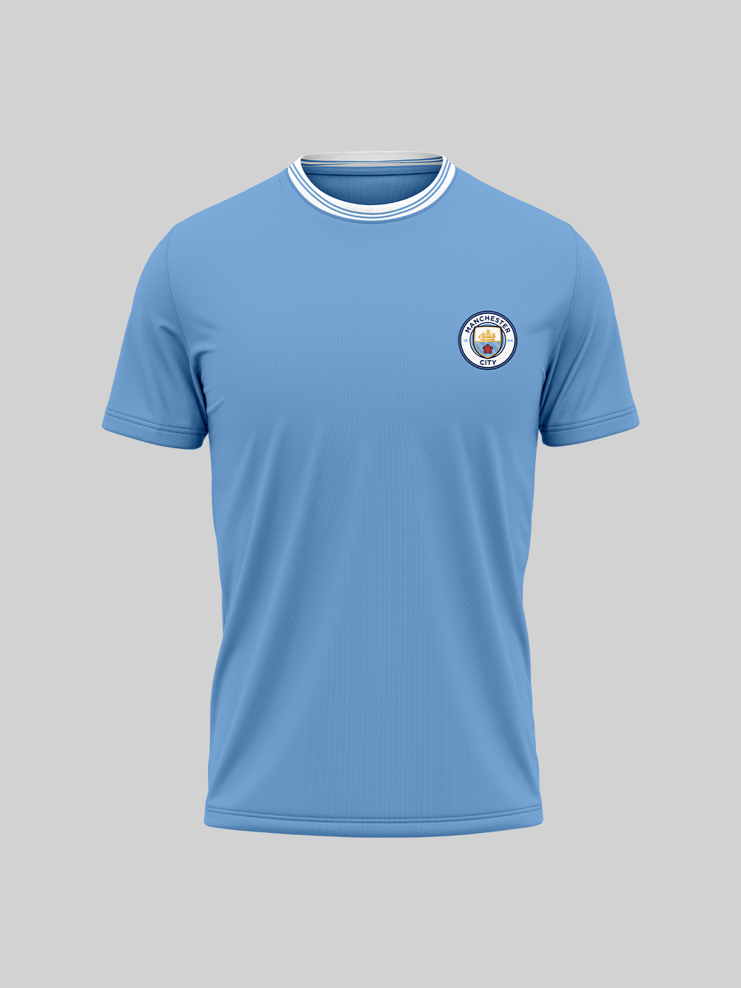 Men Sky Blue Printed Round Neck Cotton T-shirt