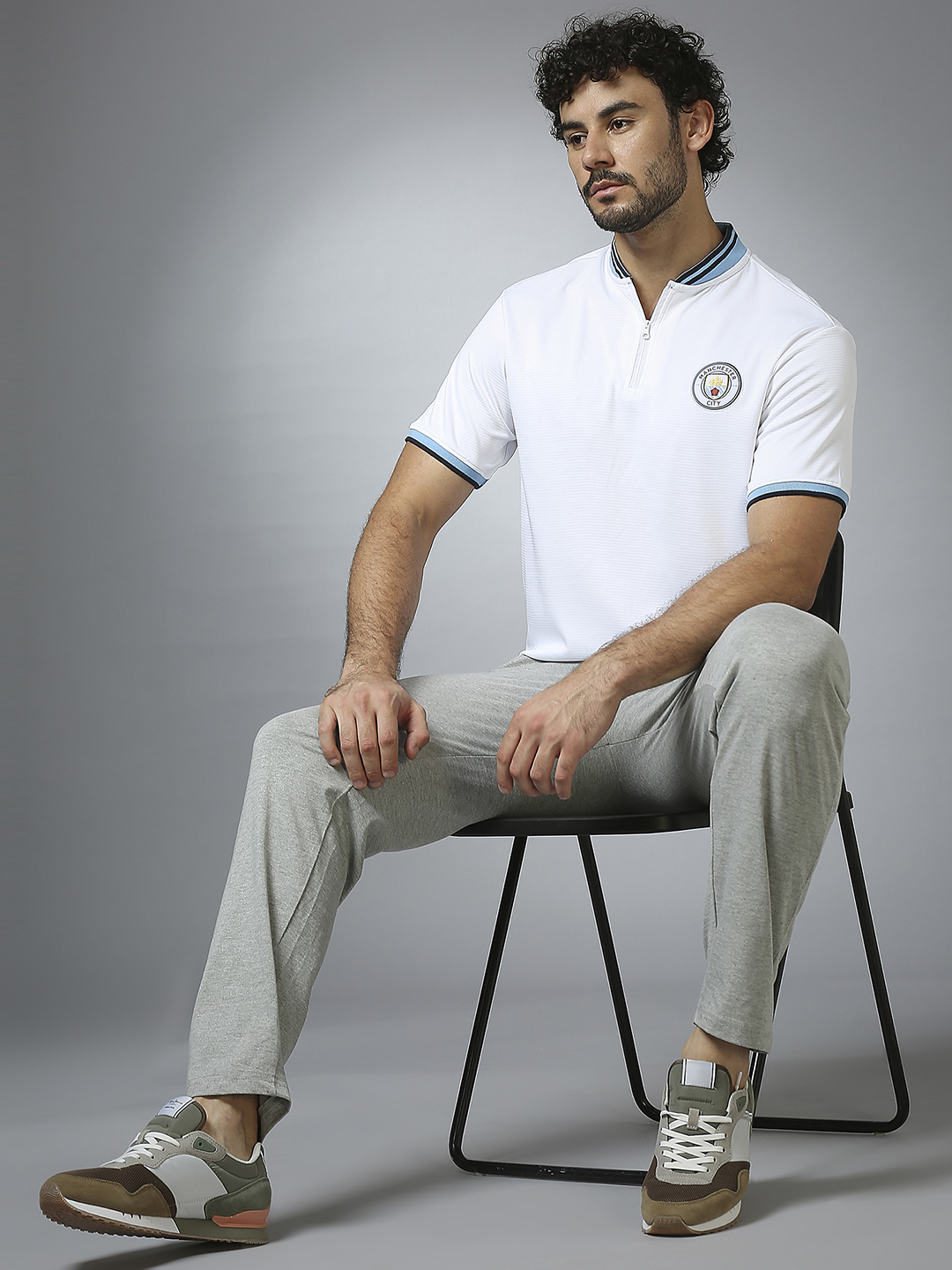 Manchester City F.C. Men White Logo Printed Half Sleeves Henley Neck Polyester T-Shirt (7)